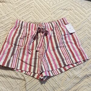 Auden Pink and Brown Striped High Waist Shorts